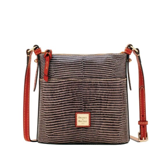Dooney &amp; Bourke Lizard Collection Embossed Grey Leather Letter Carrier Crossbody